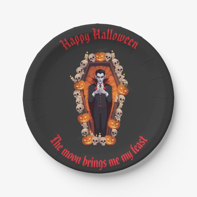 🧛‍♂️ Gothic Vampire Halloween Black Paper Plate  (Front)