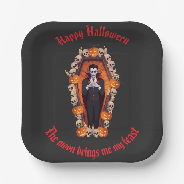 🧛‍♂️ Gothic Vampire Halloween Black Paper Plate  (Front)