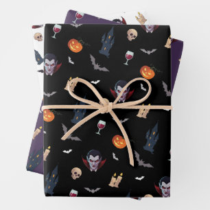 🧛♂️ Gothic Vampire Halloween Black Wrap 🎁🖤 Wrapping Paper Sheets