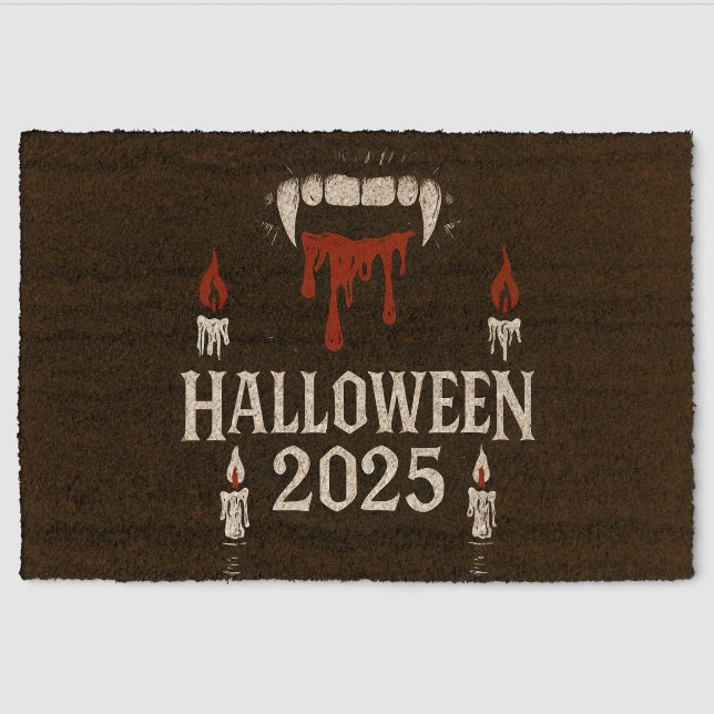 Gothic Vampire Halloween Fiber Doormat (Front)