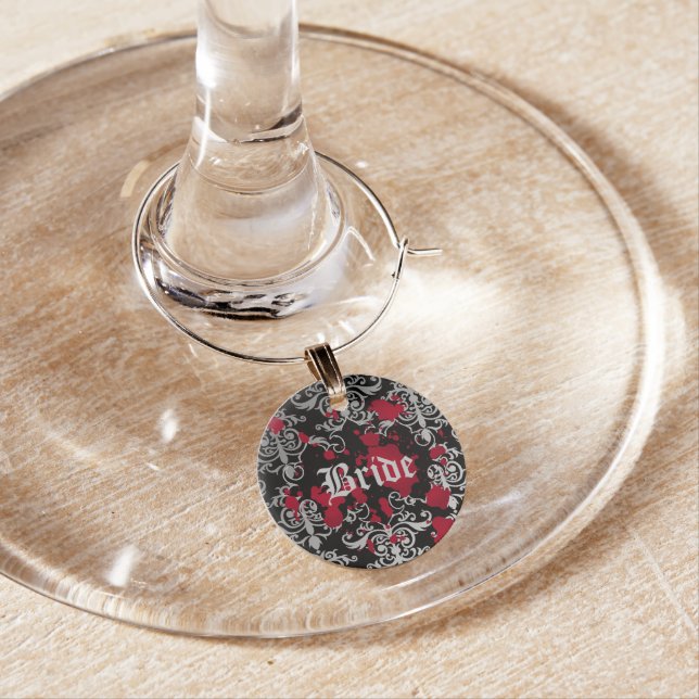 Gothic vampire Halloween wedding Bride Wine Glass Charm (In Situ)
