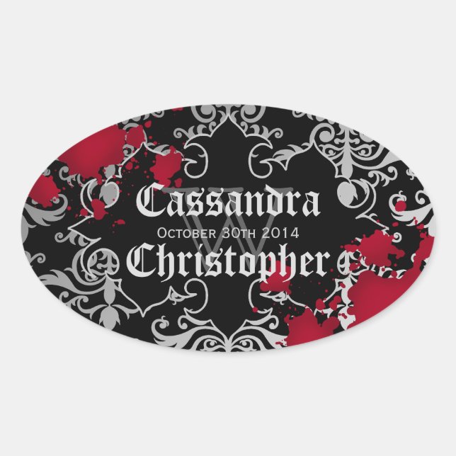 Gothic vampire Halloween wedding favor labels (Front)