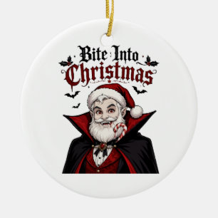 Gothic Vampire Santa Christmas Design Ceramic Ornament