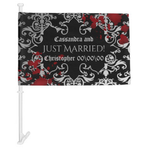 Gothic vampire wedding just married car flag