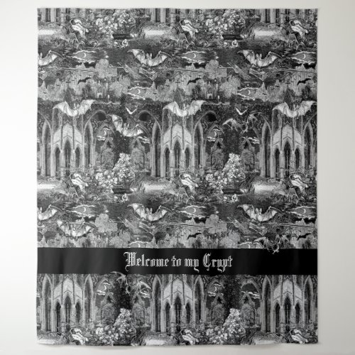 Gothic Vampires Crypt Graveyard Scene with Bats Tapestry