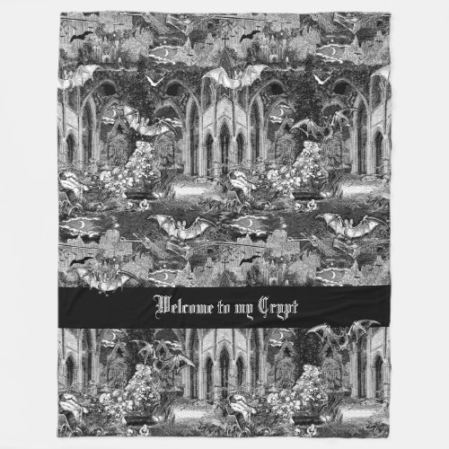 Gothic Vampires Crypt with Bats and Graves Goth Fleece Blanket