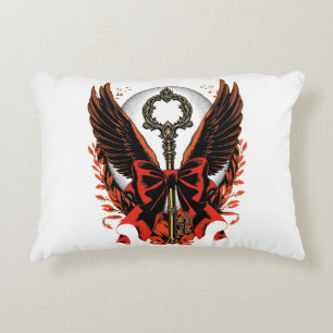 Gothic Velvet Bow Key with Wings & Moon Accent Pillow