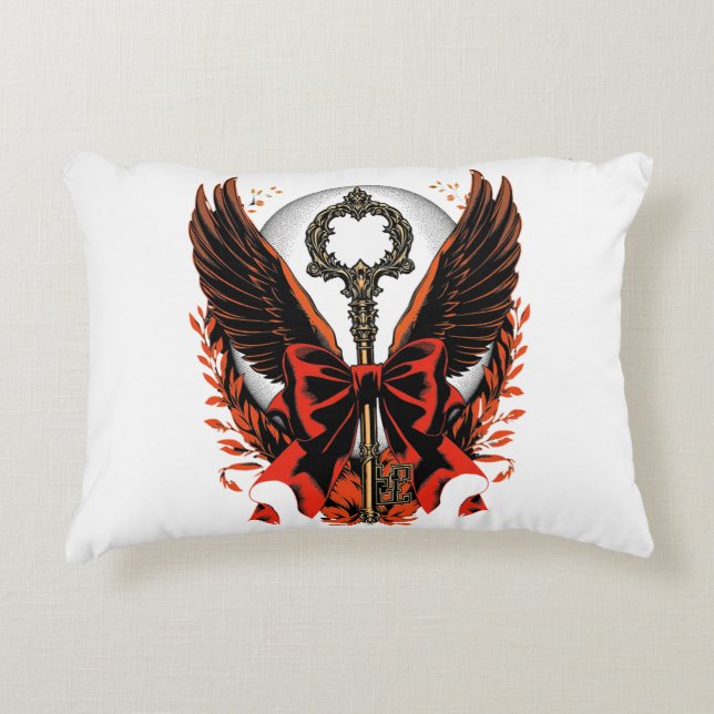 Gothic Velvet Bow Key with Wings & Moon Accent Pillow (Front)