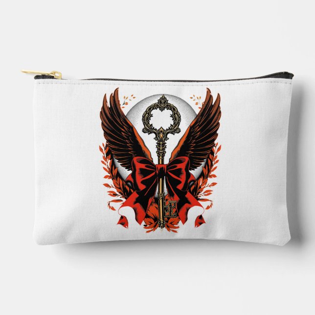Gothic Velvet Bow Key with Wings & Moon Accessory Pouch (Front)