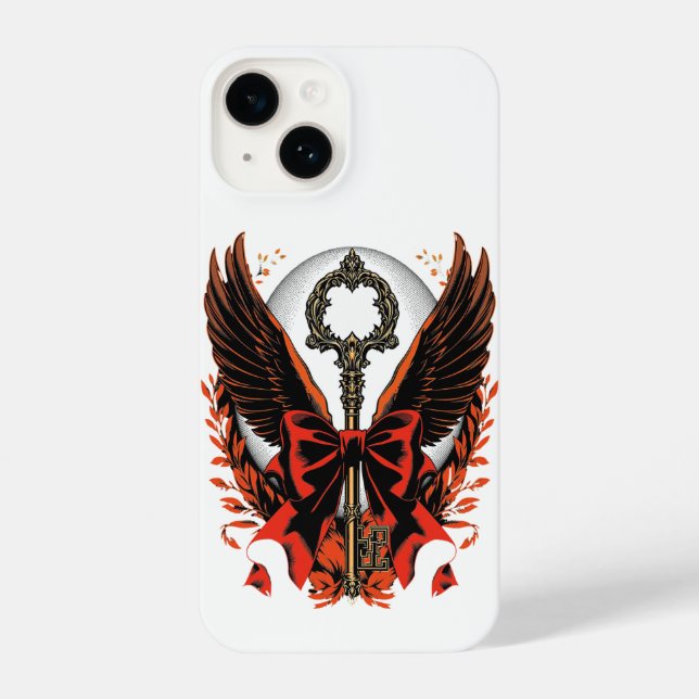 Gothic Velvet Bow Key with Wings & Moon iPhone Case (Back)