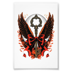 Gothic Velvet Bow Key with Wings & Moon Photo Print