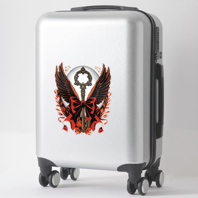 Gothic Velvet Bow Key with Wings & Moon Sticker (Suitcase)