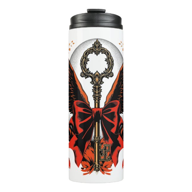 Gothic Velvet Bow Key with Wings & Moon Thermal Tumbler (Front)