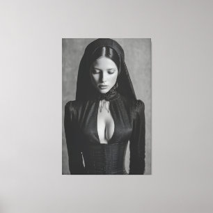 Gothic Velvet Hooded Portrait Closed Eyes Canvas Print