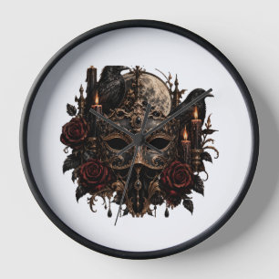 Gothic Venetian Masquerade Mask Black Gold Dark Clock