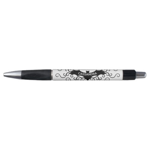 Gothic Victorian bat with swirls and your name Pen