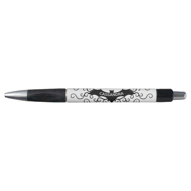 Gothic Victorian bat with swirls and your name Pen (Front)