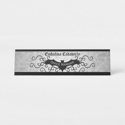 Gothic Victorian bat with swirls decor Desk Name Plate