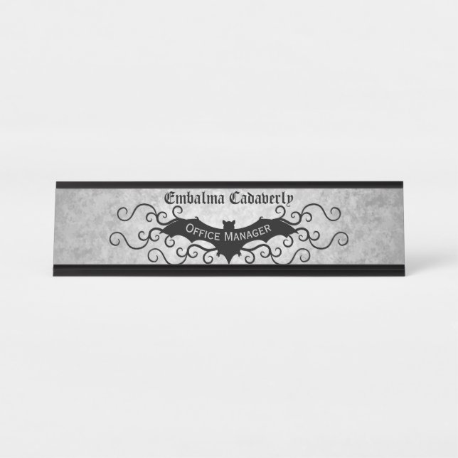 Gothic Victorian bat with swirls decor Desk Name Plate (Front)