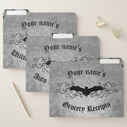 Gothic Victorian bat with swirls elegant File Folder