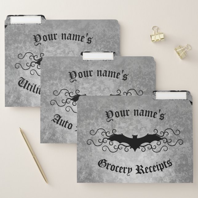 Gothic Victorian bat with swirls elegant File Folder (Set)