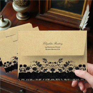 Gothic Victorian Black Flower Lace Envelope