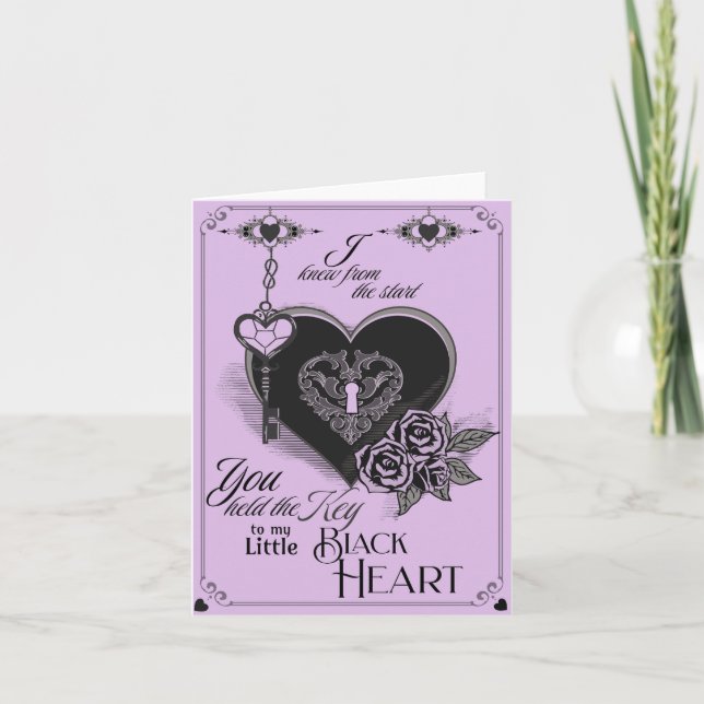 Gothic Victorian Black Heart Valentine Card (Front)