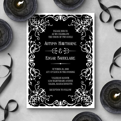 Gothic Victorian Black White Wedding Invitation