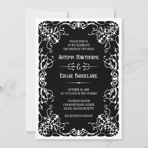 Gothic Victorian Black White Wedding Invitation