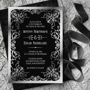 Gothic Victorian Black White Wedding Invitation Foil Invitation