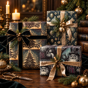 Gothic Victorian Christmas Vintage Dark Academia Wrapping Paper Sheets