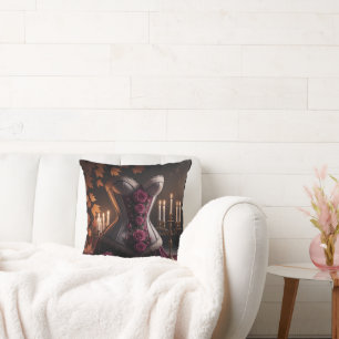 Gothic Victorian Corset Purple Roses Fall Autumn Throw Pillow