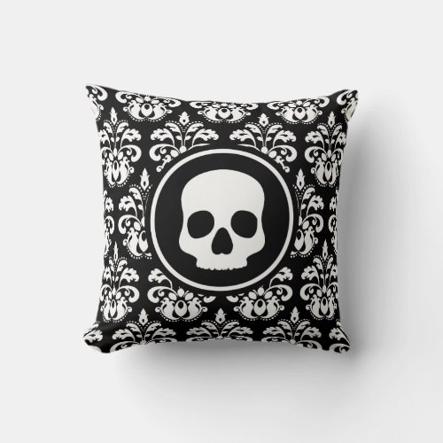 Gothic Victorian damask skull Halloween Throw Pillow