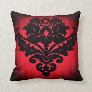 Gothic Victorian damask smoky red stripes Throw Pillow