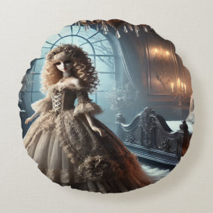 Gothic Victorian Doll – Dark Elegance Round Pillow