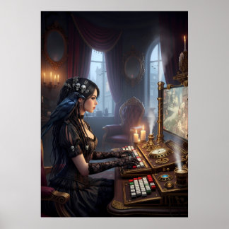 Gothic Victorian Gamer Girl Art Poster