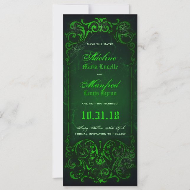 Gothic Victorian Ghoulish Green Save the Date (Front)