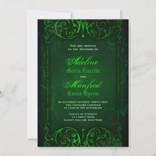 Gothic Victorian Ghoulish Green Wedding Invitation