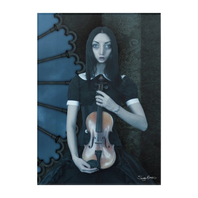 Gothic Victorian Girl Holding Violin Dark Fantasy  Acrylic Print (Front)