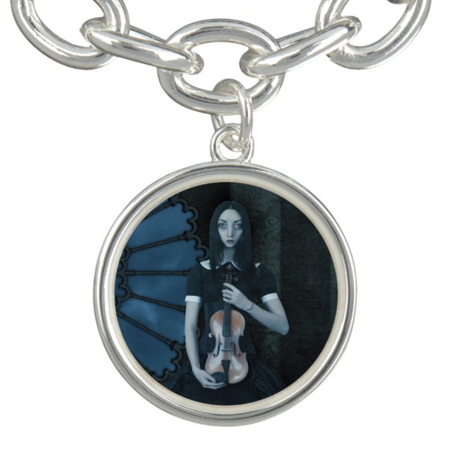 Gothic Victorian Girl Holding Violin Dark Fantasy  Bracelet (Design)