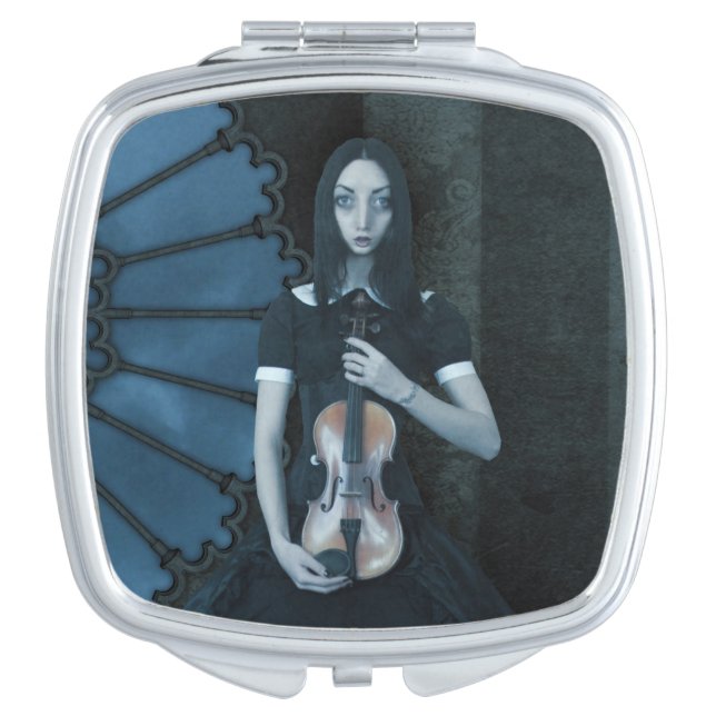 Gothic Victorian Girl Holding Violin Dark Fantasy  Compact Mirror (Front)