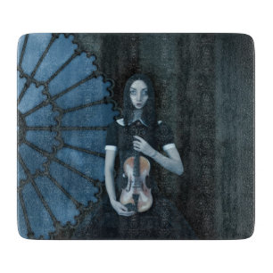 Gothic Victorian Girl Holding Violin Dark Fantasy Cutting Board