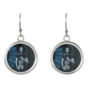 Gothic Victorian Girl Holding Violin Dark Fantasy  Earrings