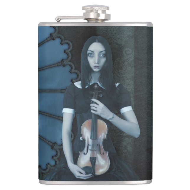 Gothic Victorian Girl Holding Violin Dark Fantasy  Flask (Front)