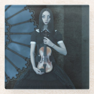 Gothic Victorian Girl Holding Violin Dark Fantasy Glass Coaster
