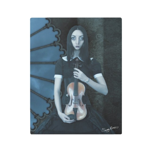 Gothic Victorian Girl Holding Violin Dark Fantasy  Metal Print (Front)
