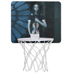 Gothic Victorian Girl Holding Violin Dark Fantasy Mini Basketball Hoop