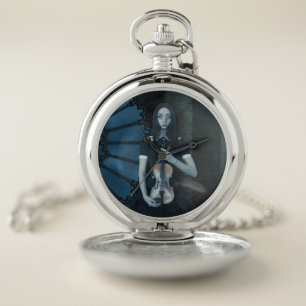 Gothic Victorian Girl Holding Violin Dark Fantasy Pocket Watch