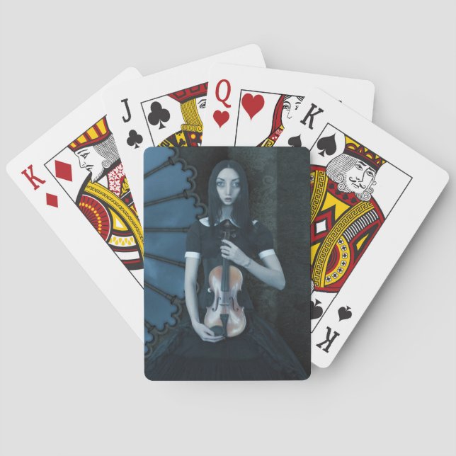Gothic Victorian Girl Holding Violin Dark Fantasy  Poker Cards (Back)