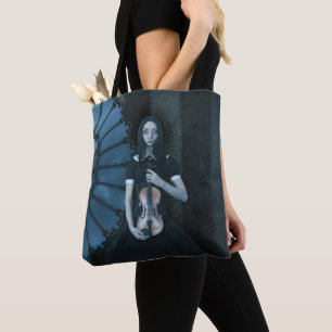 Gothic Victorian Girl Holding Violin Dark Fantasy Tote Bag